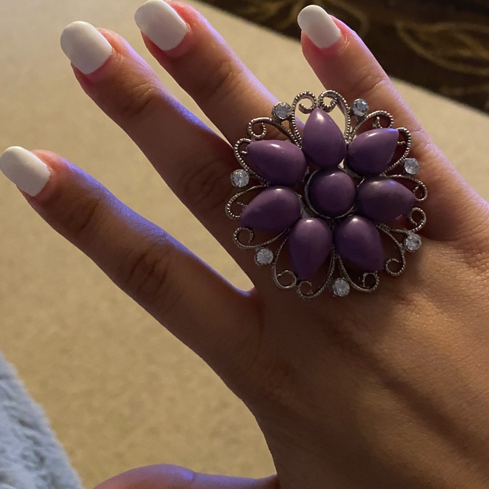 Metal Flower Ring - Purple
